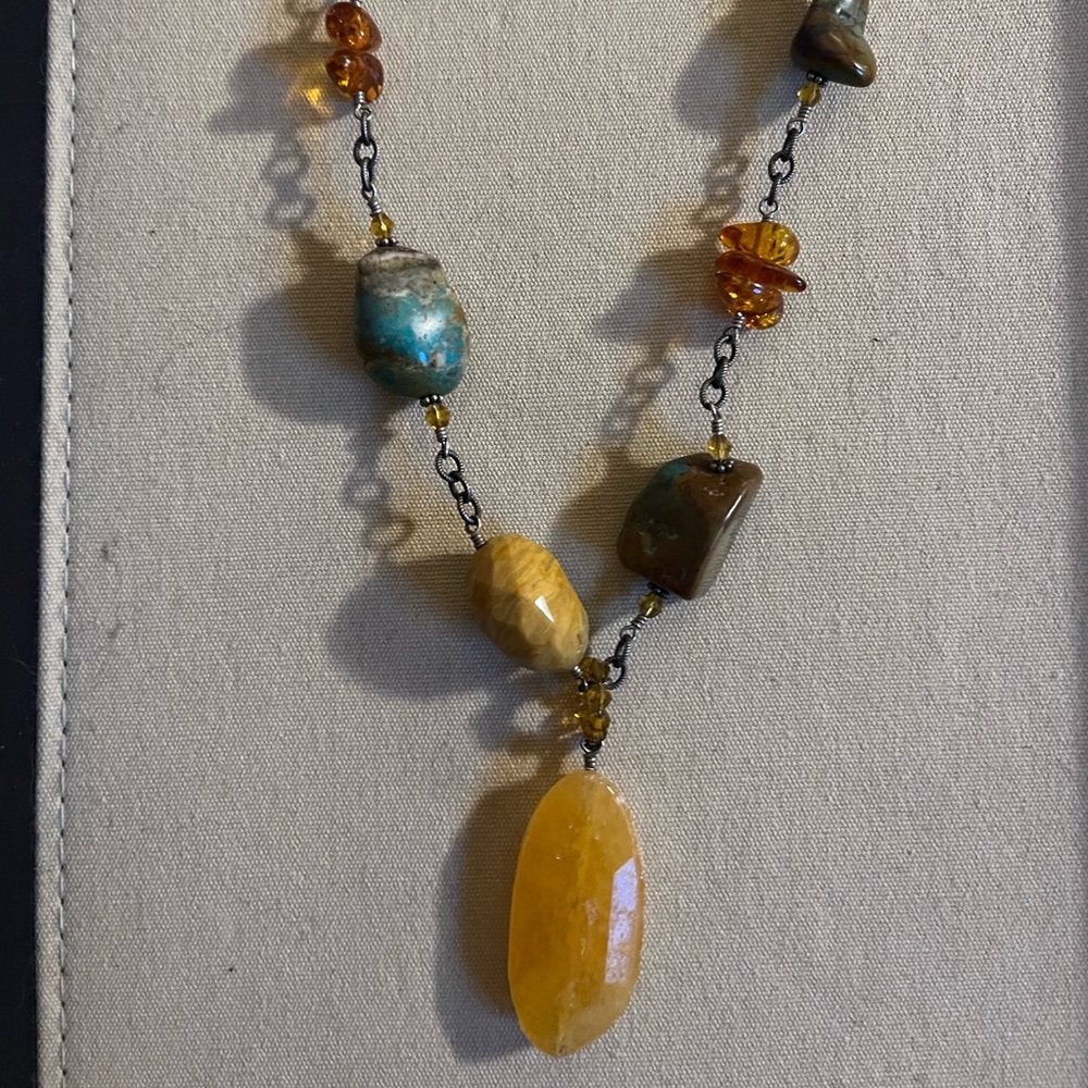Vintage Silpada necklace. Amber, turquoise, jasper, sterling.